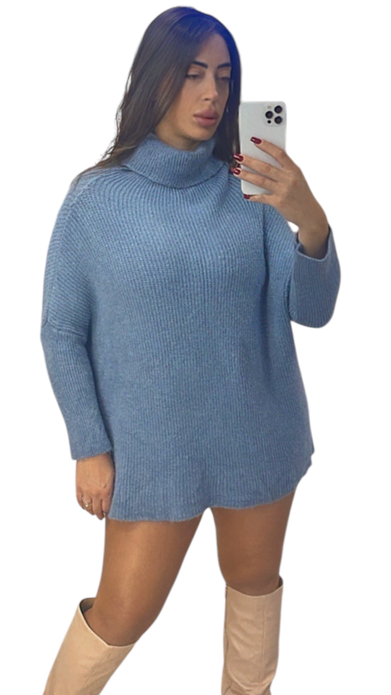 Maglione dolcevita a costine bluet