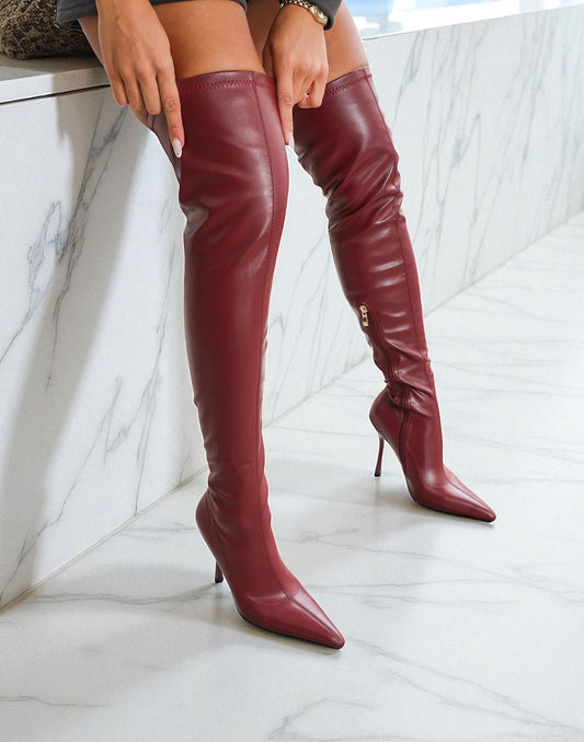 Alexa - Stivale alto elasticizzato wine