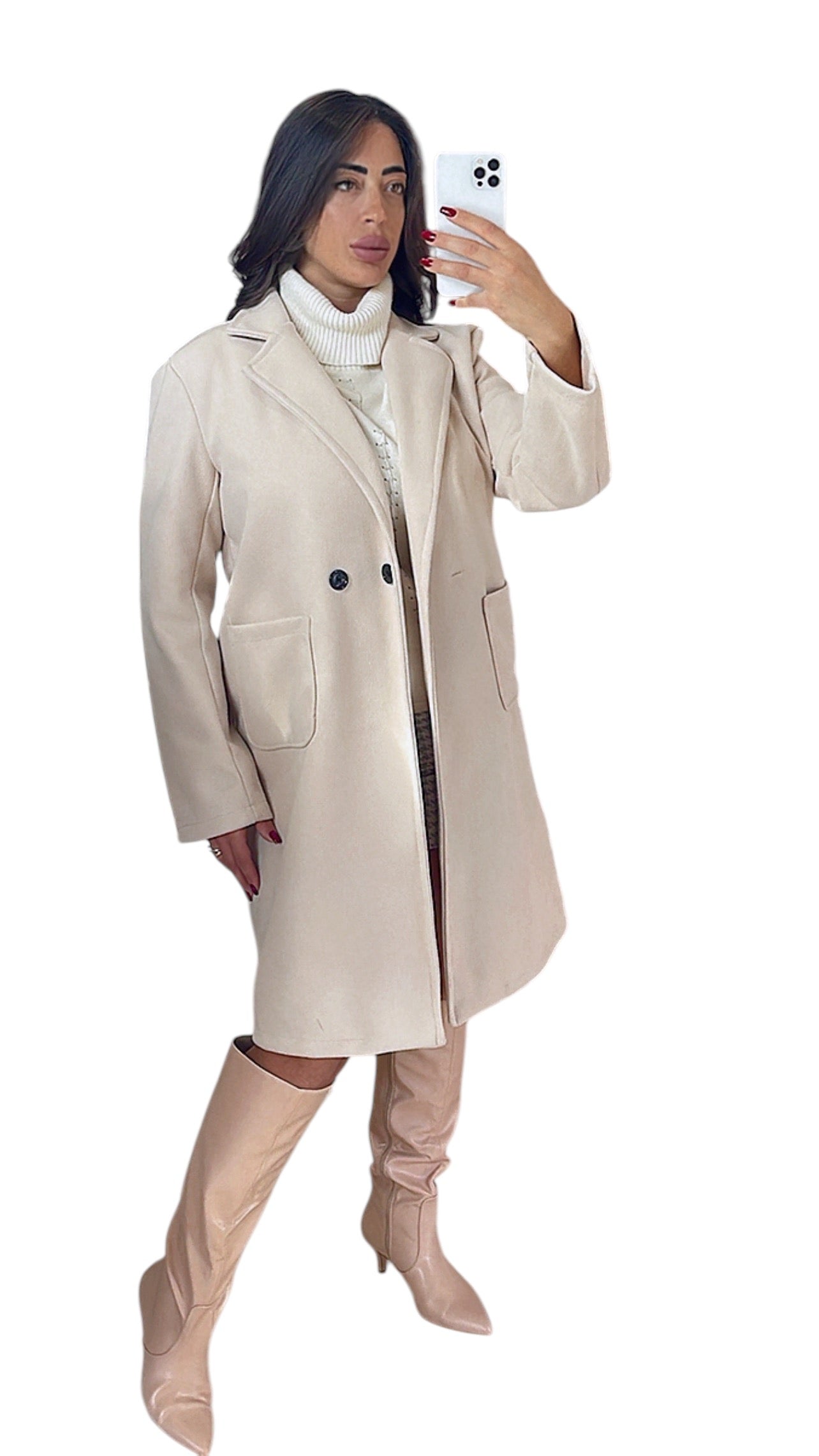 Cappotto lungo in lana beige